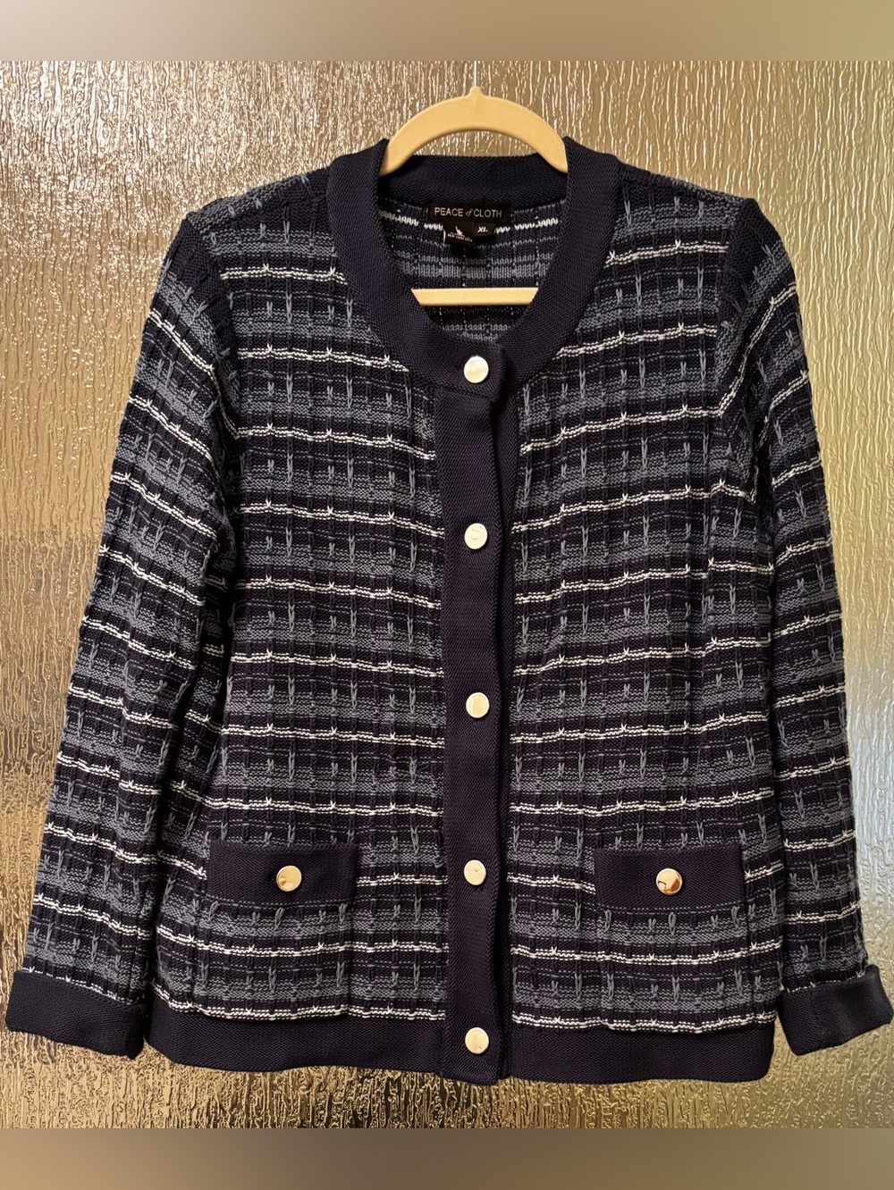 Peace of Cloth Navy Tweed Button-Front Jacket